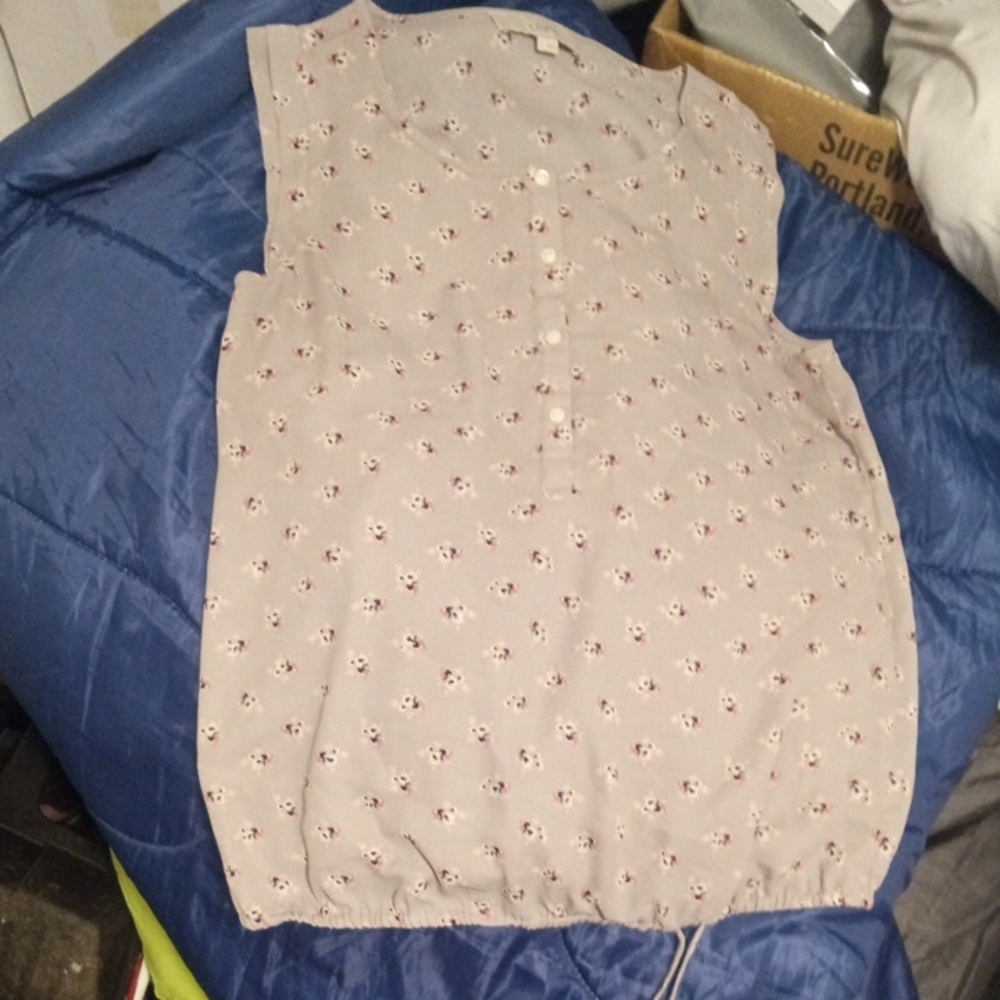 LOFT Floral Button-Front Blouse - Cream